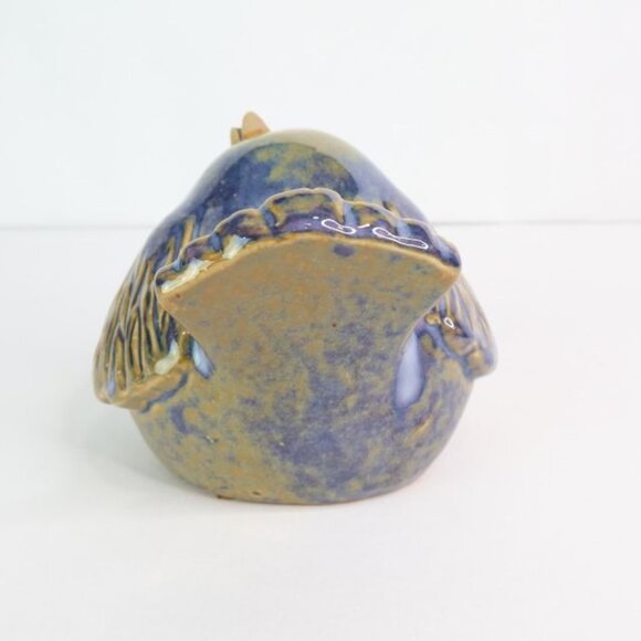 Pudgy Bird Figurine Blue Brown Glaze Shelf Decor - Picture 5 of 8